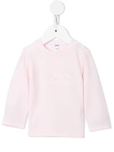 Bosswear Babies' Floral-print Logo T-shirt In Pink