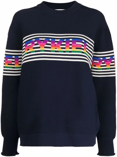 Sonia Rykiel Striped Logo-knit Jumper In Blue