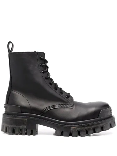 Balenciaga Strike Lace-up Boots In Black