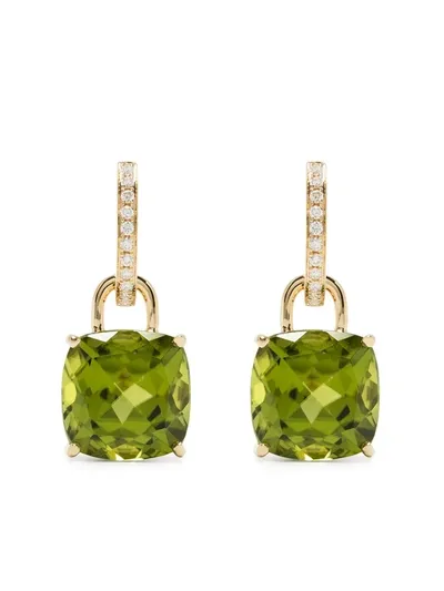 Kiki Mcdonough 18kt Yellow Gold Cushion Peridot And Diamond Drop Earrings In Green