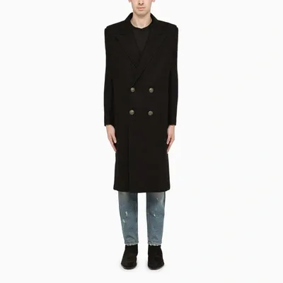 Saint Laurent Black Button-detail Double-breasted Coat