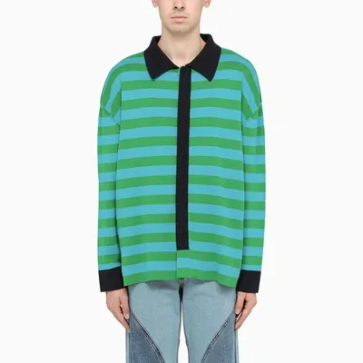 Sunnei Light Blue/green Striped Long Sleeved Polo Shirt In Multicolor