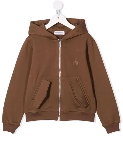 Paolo Pecora Kids' Logo Zipped Hoodie In Brown