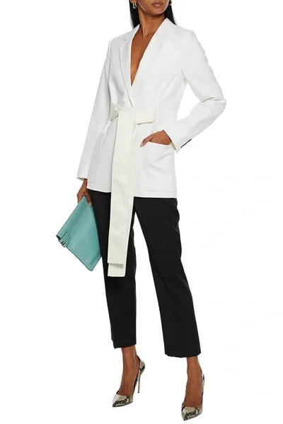 Victoria Beckham Belted Satin-trimmed Wool-twill Tuxedo Jacket In Off-white