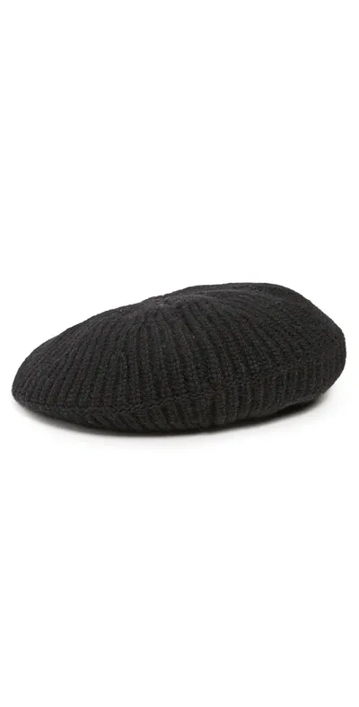 Ganni Structured Rib Knit Wool Blend Beret In Black