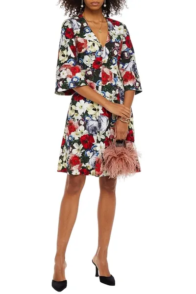 Erdem Yeva Embellished Pleated Floral-print Cotton-blend Canvas Dress In Multi