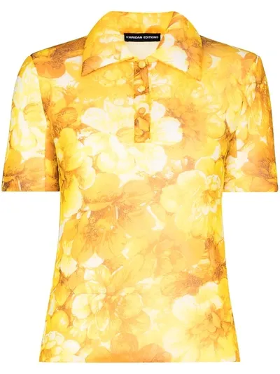 Kwaidan Editions Floral Print Padded Polo Shirt In Yellow