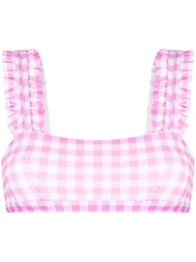 Ephemera Pink Gingham Ruffle-trimmed Bikini Top