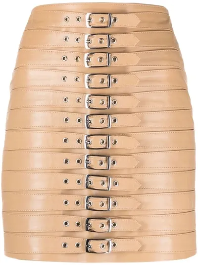 Manokhi High-waisted Leather Buckle Skirt In Braun