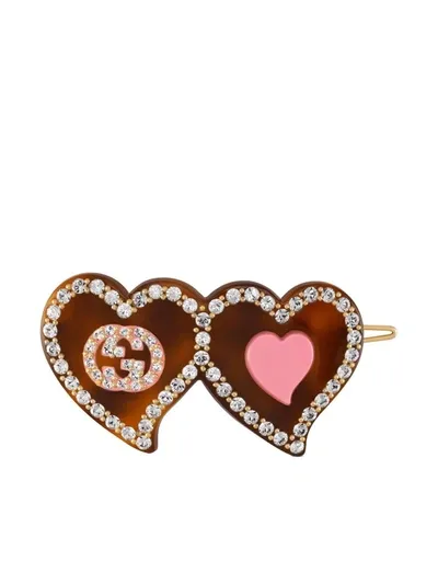 Gucci Interlocking G Crystal-embellished Hair Clip In Brown