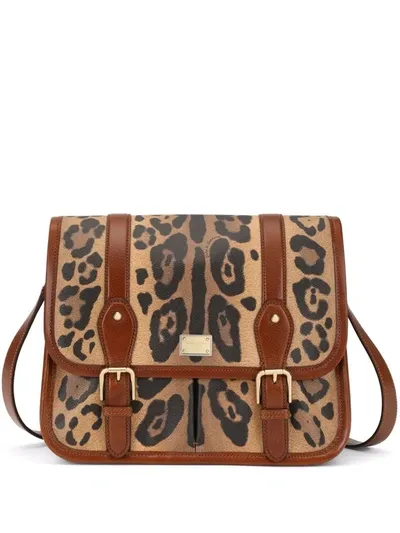 Dolce & Gabbana Leopard-print Leather Satchel Bag In Multicolor