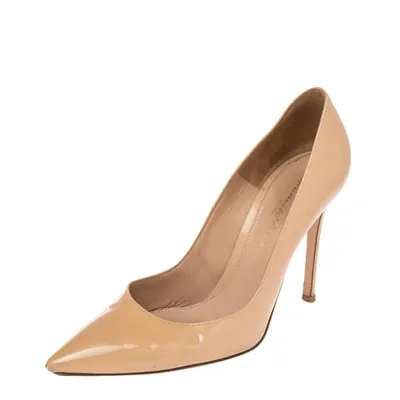 Pre-owned Gianvito Rossi Beige Patent Leather Pointed Toe Pumps Size 37