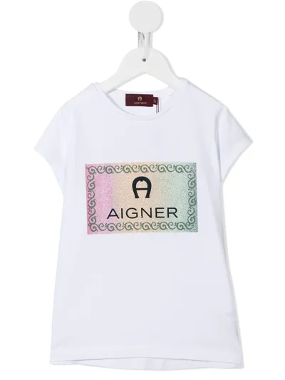 Aigner Kids' Logo Cotton T-shirt In White