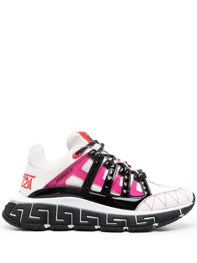 Versace Tgreca Multicolor Sneakers In Max Of Materials In White Fuchsia