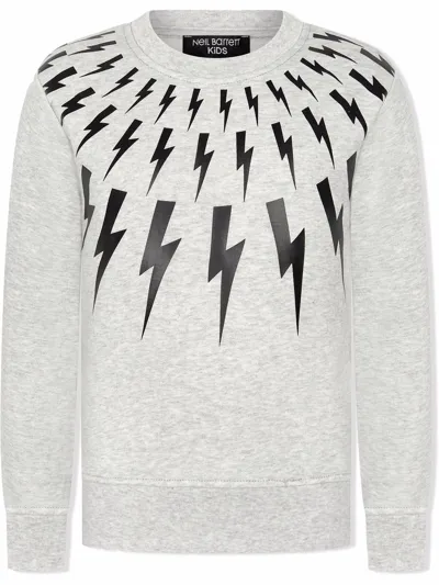 Neil Barrett Teen Lightening Print Cotton Sweatshirt In Grigio