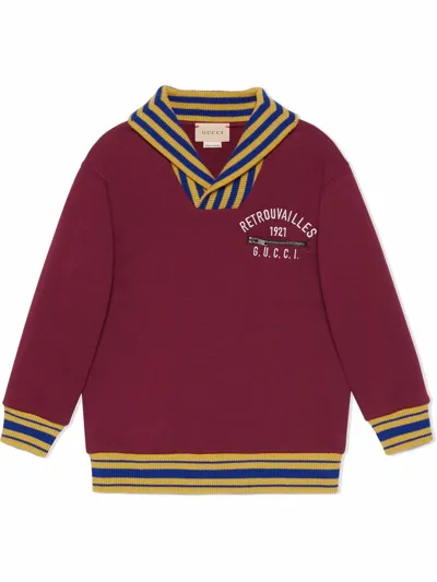 Gucci Kids' Logo-embroidered Cotton Sweatshirt In Red