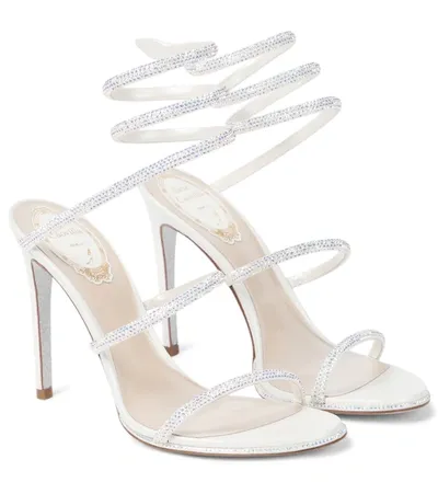 René Caovilla Cleo Embellished Leather Sandals In Ivory Satin/transmission Stra