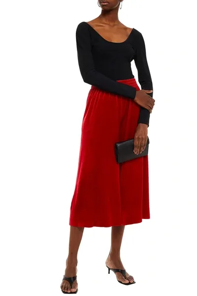 Norma Kamali Cropped Velvet Wide-leg Pants In Red