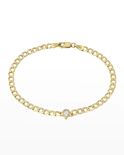 Zoe Lev Jewelry 14k Gold Cuban Link Bracelet With Diamond Pear Bezel