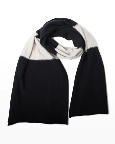 Portolano Stripe Cashmere Wrap Scarf In Black