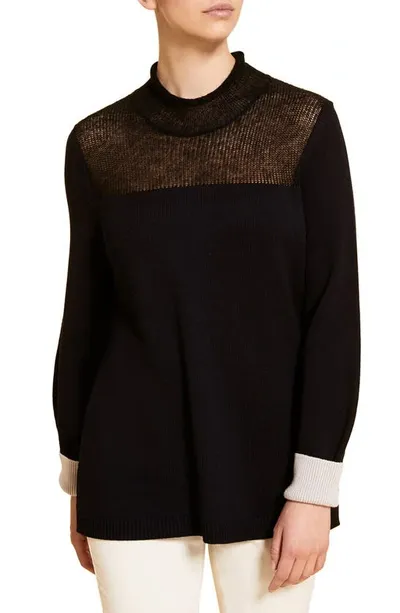 Marina Rinaldi Asia Two Tone Virgin Wool Sweater In Dark Navy