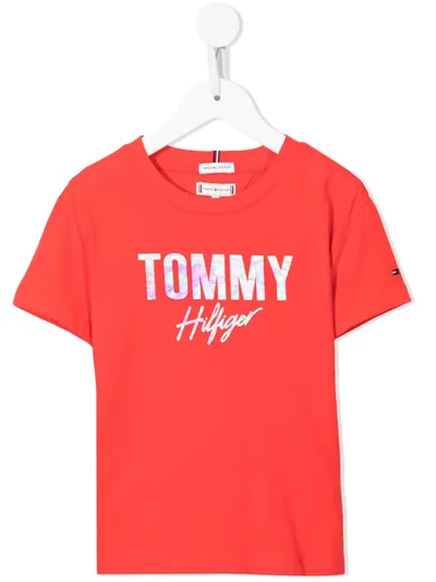 Tommy Hilfiger Junior Kids' Logo-print Short-sleeved T-shirt In Orange