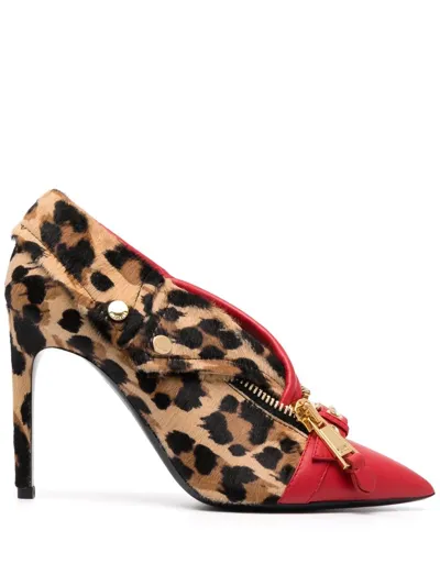 Moschino Moto 105mm Leopard Pumps In 红色