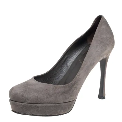 Pre-owned Saint Laurent Grey Suede Gisele Platform Pumps Size 37