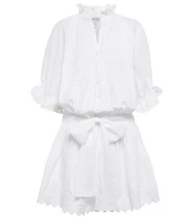 Juliet Dunn Embroidered Cotton Minidress In White