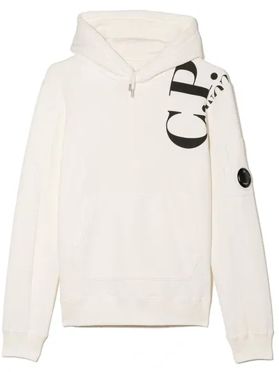 C.p. Company Kids' Logo Print Drawstring Hood In Neutrals