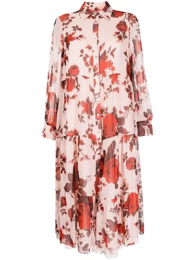 Erdem Alyce Tiered Floral-print Silk-georgette Midi Dress In Pink