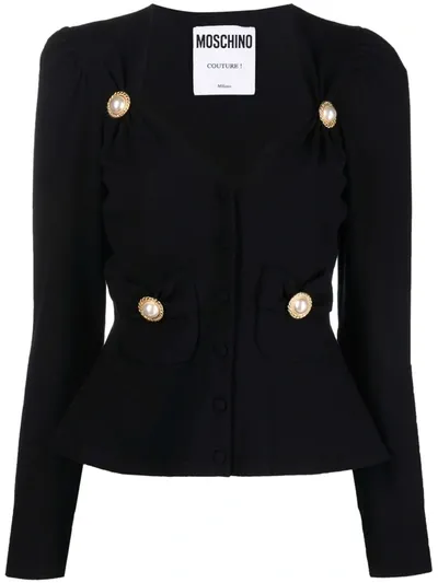 Moschino Pearl-embellished Cardigan In Schwarz