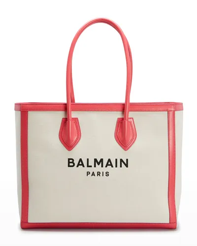 Balmain B Army Logo Canvas Shopper Tote Bag In Naturel Ros