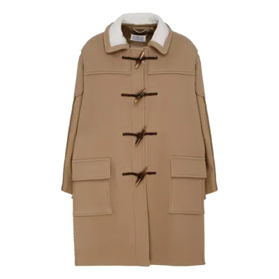 Maison Margiela Beige Coat Cape With Frog Closure In Cammello