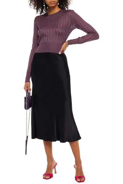 Michelle Mason Cropped Mélange Ribbed-knit Sweater In Violet