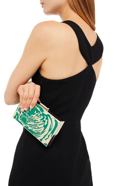 Valentino Garavani Printed Enamel Box Clutch In Green