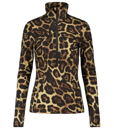 Goldbergh Brown Leona Leopard Print Base Layer Ski Top In Jaguar