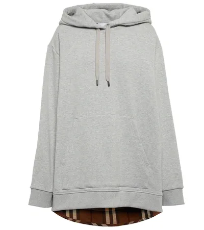 Burberry Betty Check Back Panel Oversize Cotton Hoodie In Grey