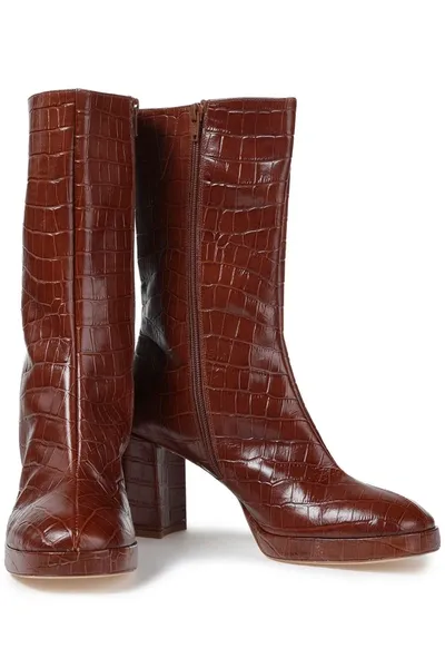 Miista Carlota Croc-effect Leather Boots In Brown