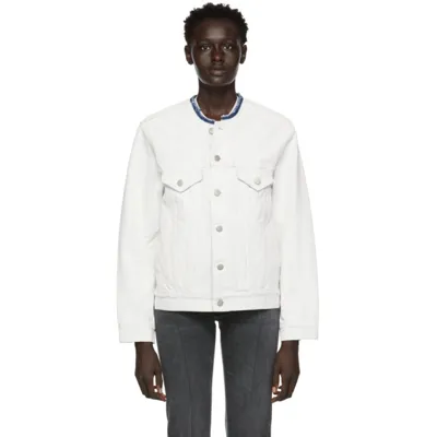 Maison Margiela Bianchetto Hand-painted Collarless Denim Jacket In White Crackle