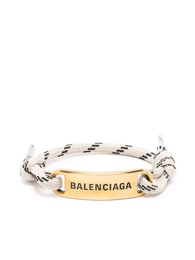 Balenciaga Plaque Shoelace Bracelet In Beige,black