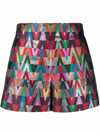 Valentino Metallic V Logo Jacquard Shorts In Neutral