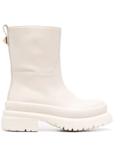 Valentino Garavani 50mm Roman Stud Leather Combat Boots In Ivory