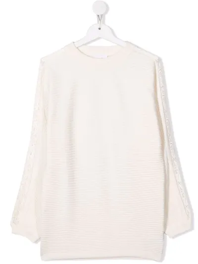 Chloé Teen Open-knit Trim Jumper In Neutrals