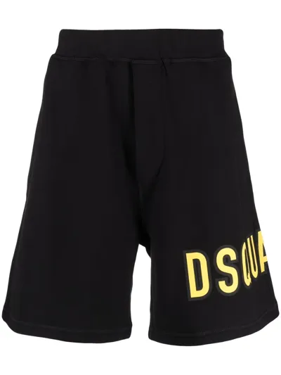 Dsquared2 Logo Print Cotton Jersey Sweat Shorts In Black