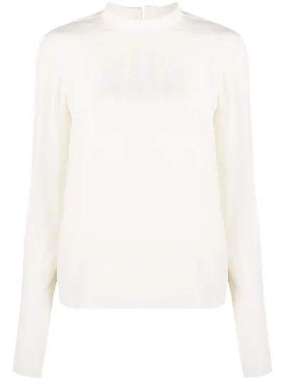 There Was One Extended-cuff High-neck Blouse In Neutrals