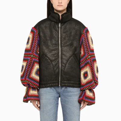 Tu Lizé Shealing Effect Jacket With Crochet Sleeves In ["black"/ "multicolor"]