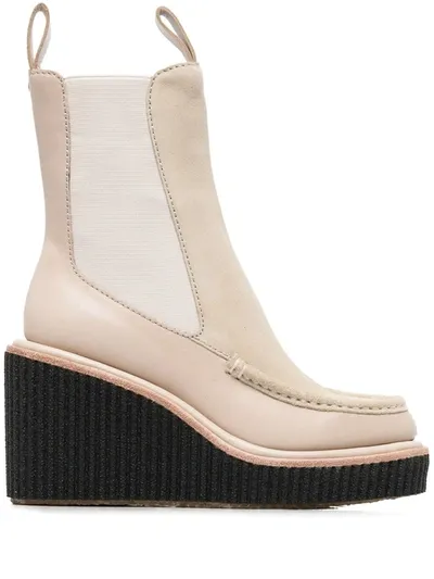 Rag & Bone Sloane Suede-paneled Leather Wedge Ankle Boots In Beige