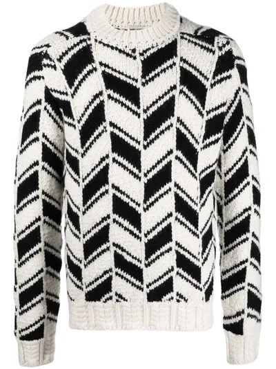 Saint Laurent Patterned Wool-blend Sweater In Beige