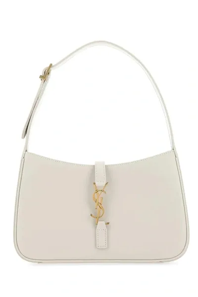 Saint Laurent Le 5 À 7 Logo Plaque Hobo Bag In White